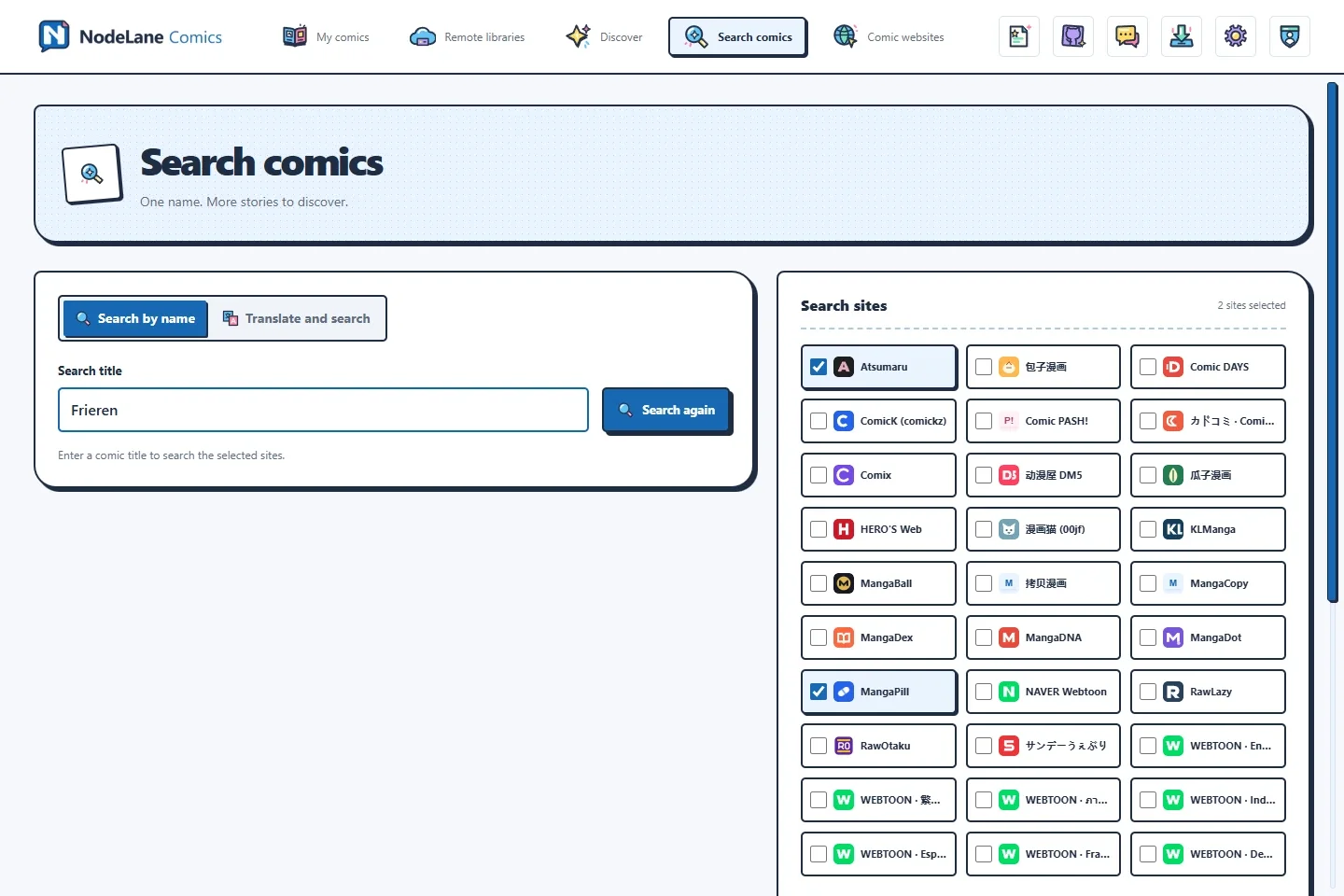 Titel eingeben und Websites auswählen