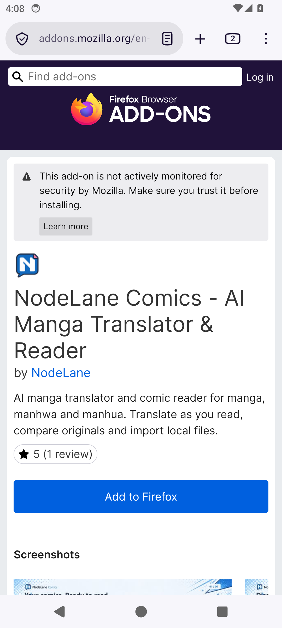 Firefox · Aggiungi l’estensione ufficiale